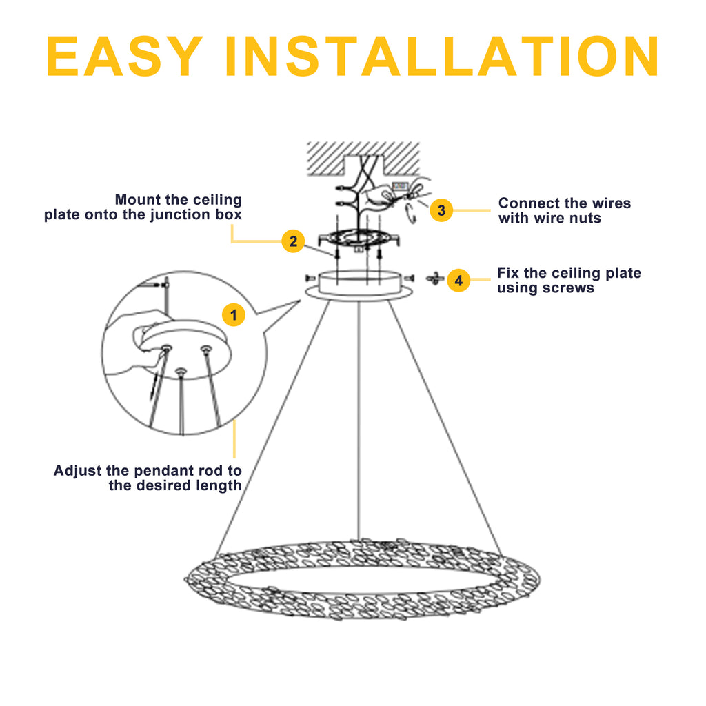 1-Light Modern Gold Metal Ring Crystal Integrated LED Pendant Light Dimmable Chandelier for Dining Room