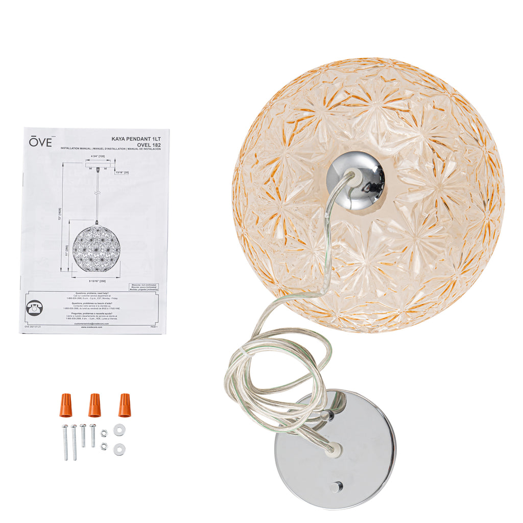 9.84 in. 1-Light Modern Chrome Island Pendant Light with Globe Glass Shade for Dining, Kitchen Island