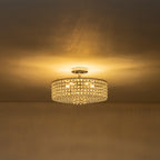 5-Light Chrome Round Modern Semi-Flush Mount Ceiling Light with Beaded Drum Crystal Shade for Living Room