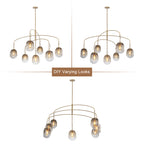 5/7-Light 2/3-Tier Antique Gold Metal Chandelier Pendant with Oval Glass Shades for Living Room, Kitchen Island