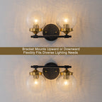 13.62 in. 2-Light Matte Black and Gold Metal Vanity Light with Clear Glass Shades for Bathroom