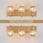 20.47 in. 3-Light Modern Gold Metal Linear Bathroom Vanity Light with Globe Mercury Glass Shades