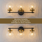 21.73 in. 3-Light Matte Black and Gold Metal Vanity Light with Clear Glass Shades for Bathroom