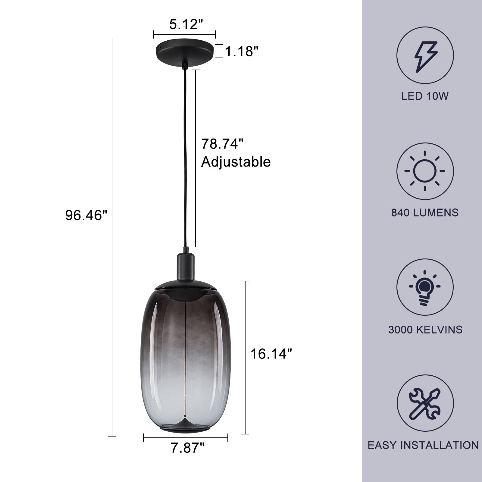 10-Watt 1-Light Modern Dimmable Integrated LED Pendant Light with Drum Shade for Kitchen Island