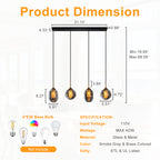 38.6 in. 4-Light Modern Black Linear Pendant Light with 2-Tier Glass Shades for Kitchen Island