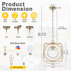 11.5 in. 1-Light Modern Copper Metal Pendant Light with Clear Crackle Globe Glass Shade for Kitchen Island, Dining Room