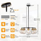 22.44 in. 5-Light Modern Black Branch Chandelier with Clear Cracked Glass Shades for Kitchen Island, Living Room