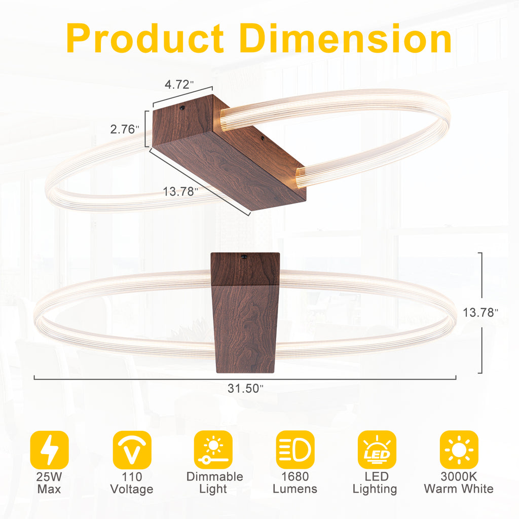 31.5 in. 1-Light Modern Brown Oval Integrated LED Flush Mount Ceiling Light Dimmable Ceiling Light