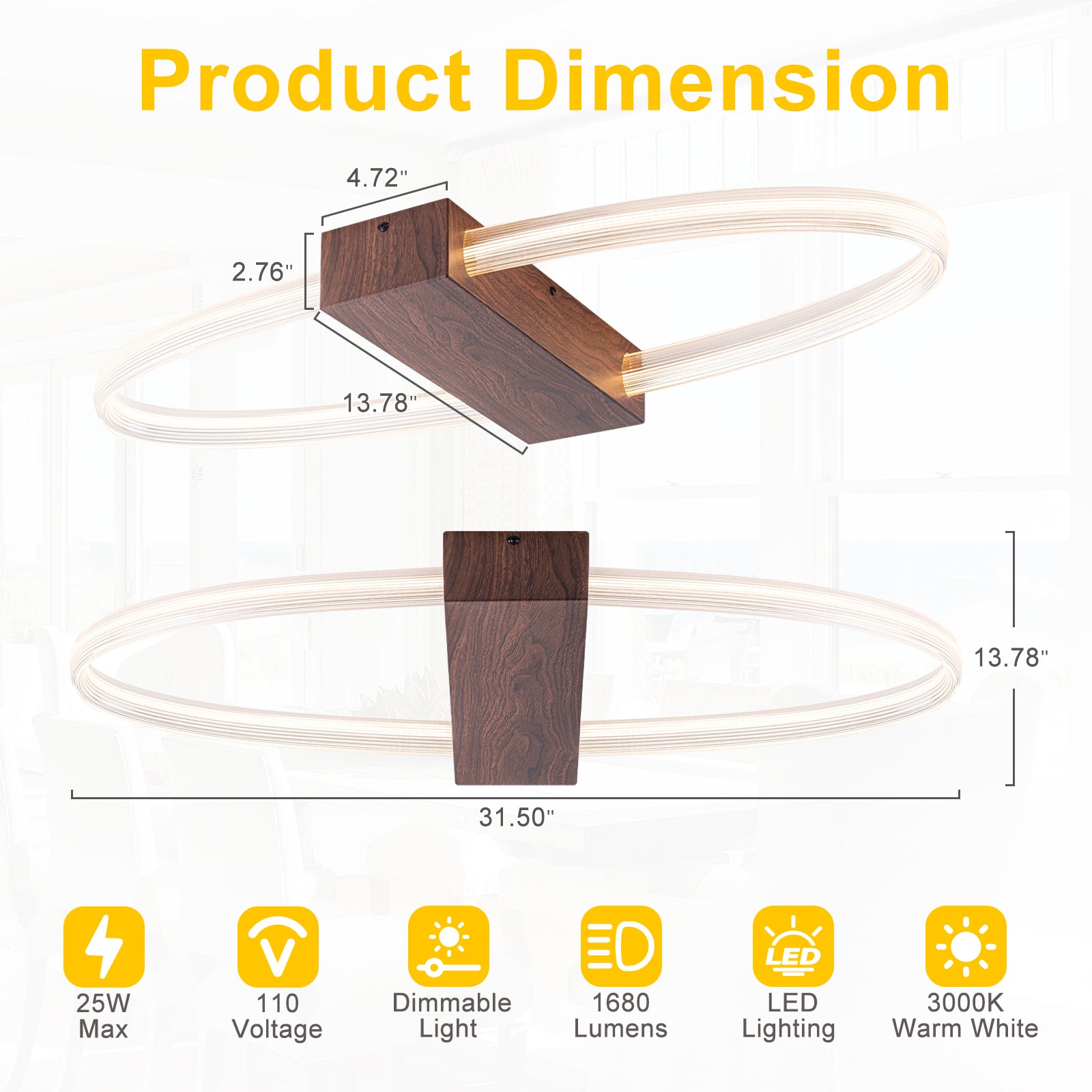 31.5 in. 1-Light Modern Brown Oval Integrated LED Flush Mount Ceiling Light Dimmable Ceiling Light