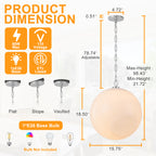 Chrome Modern Globe Hanging Pendant Light with White Bubble Glass Shade for Kitchen Island, Dining