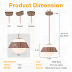 10.63 in. 1-Light Wooden Globe Hanging Pendant Light with White Glass Shade for Kitchen Island, Bedroom