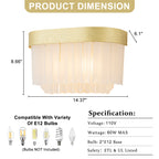 14.37 in. 2-Light Modern Gold Metal Wall Sconce with Frosted Glass Shades
