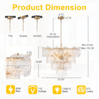 24 in. 13-Light Modern Gold Square Tiered Chandelier with Textured Clear Glass Petal Shades for Living Room