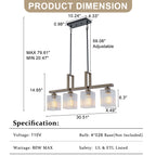30.5 in. 4-Light Modern Farmhouse Matte Black Linear Chandelier with Faux Wood Accent Island Pendant with Glass Shades
