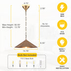14.76 in. 60-Watt 1-Light Vintage Bronze Island Pendant Light with Cone Iron Shade for Kitchen, Dining Room