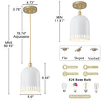 1-Light Gold Iron Semi-Domed Shape Pendant Light with Matte White Metal Shade Hollow Out Design for Living Room