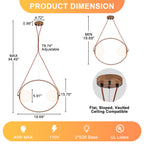 20 in. 2-Light Modern Walnut Oval Pendant Light with White Globe Glass Shades for Dining Room, Kitchen Island