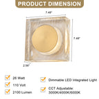 7.48 in. Modern Brass Square Dimmable Integrated LED Wall Sconce Clear Glass Bathroom Vanity Light