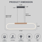 47.24 in. 1-Light Modern Black Linear Integrated LED Pendant Light Fixture with Wood Accent for Kitchen Island