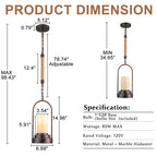 6.69 in. 1-Light Vintage Industrial U-Shaped Iron Pendant Light with Natural Onyx Shade
