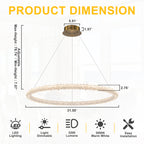 1-Light Modern Gold Metal Ring Crystal Integrated LED Pendant Light Dimmable Chandelier for Dining Room