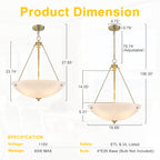 19.69 in. 4-Light Modern Farmhouse Gold Metal Bowl Island Pendant Light with White Glass Shade for Kitchen