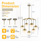 27.4 in. 7-Light Modern Brass Metal Globe Chandelier Hanging Light with White Glass Shades for Living Room