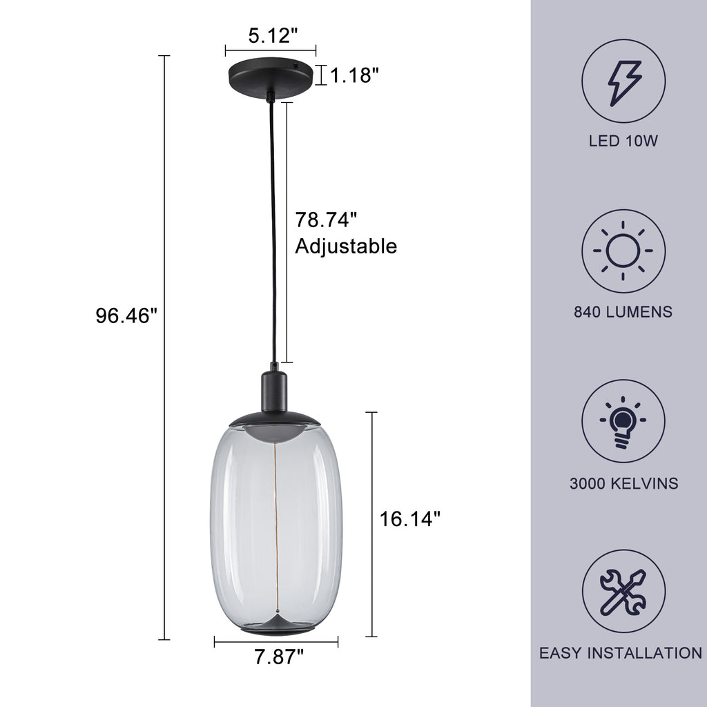 10-Watt 1-Light Modern Dimmable Integrated LED Pendant Light with Drum Shade for Kitchen Island