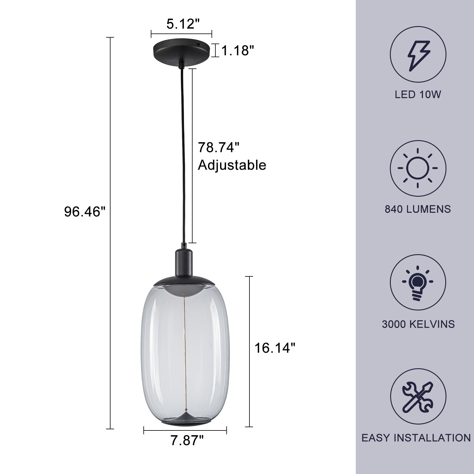 10-Watt 1-Light Modern Dimmable Integrated LED Pendant Light with Drum Shade for Kitchen Island