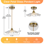 11.02 in. 1-Light Modern Pink Hanging Pendant Light with Flower Shaped Glass Shade for Bedroom, Kitchen Island