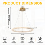 1-Light Modern Gold Metal Ring Crystal Integrated LED Pendant Light Dimmable Chandelier for Dining Room