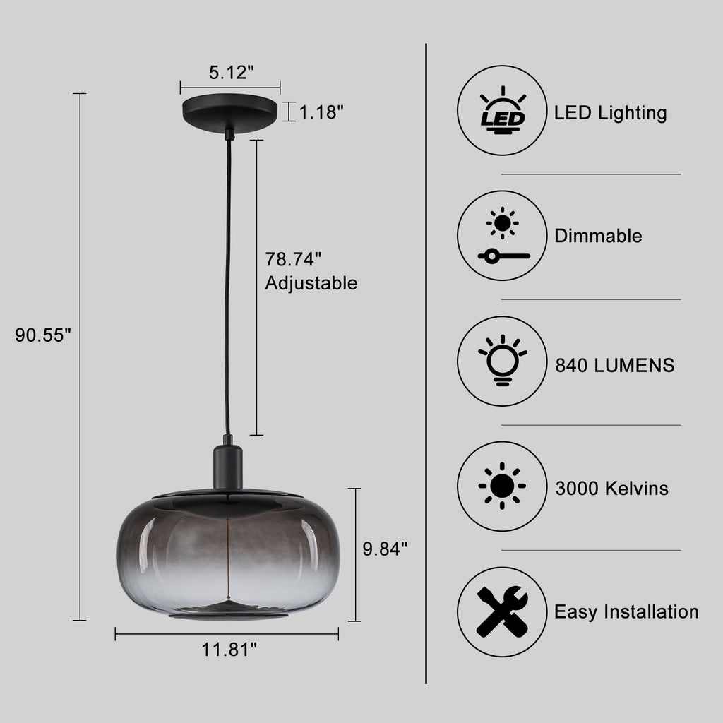 10-Watt 1-Light Modern Dimmable Integrated LED Pendant Light with Drum Shade for Kitchen Island