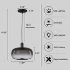 10-Watt 1-Light Modern Dimmable Integrated LED Pendant Light with Drum Shade for Kitchen Island