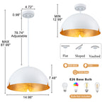 14.96 in. 1-Light Industrial Metal Black/White Dome Pendant Light with Iron Shade for Dining Rooms, Kitchens