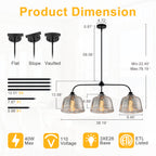 39 in. 3-Light Modern Matte Black Linear Chandelier with Textured Glass Shades for Kitchen Island
