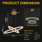 2-Light Modern Gold Double Ring Dimmable Integrated LED Chandelier Tiered Pendant Light with Crystal for Dining Room