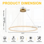 1-Light Modern Gold Metal Ring Crystal Integrated LED Pendant Light Dimmable Chandelier for Dining Room