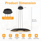 24-Watt 1 Light Modern Black Dome Dimmable LED Pendant Light Chandelier with Metal Shade for Dining Room, Kitchen Island